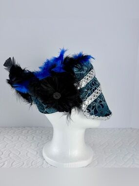 Handmade Masquerade parade headdress with velvet, sequins and feathers Unisex